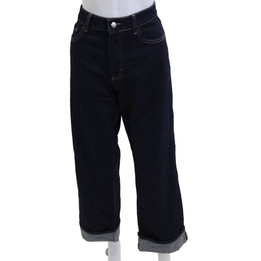 Icon Denim Unisex Cropped Wide Leg Jeans Dark Blue High Waist Size 28